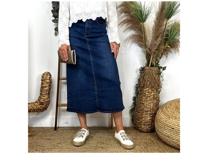 L739- Jupe non fendue jean (T36-T44) (denim)