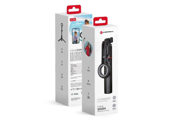 FORCELL F-GRIP S100M Trépied / Perche à selfie noire 1m compatible MagSafe avec télécommande sans fil