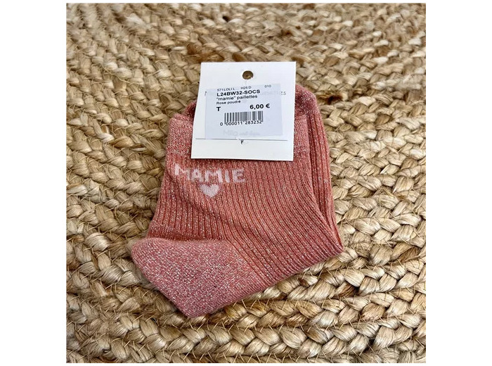 V328- Chaussettes paillettes "Mamie" (rose poudré)