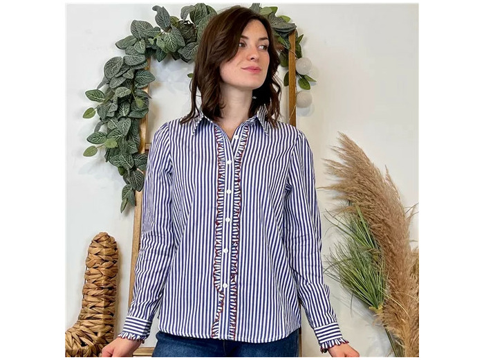 K115- Blouse Rayée en coton (T36-t38) (bleu indigo)