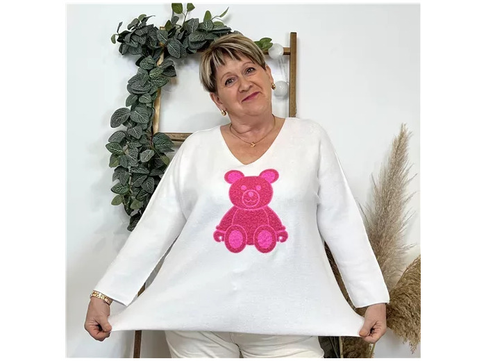 K534- Pull tunique «Ourson» 🇮🇹 (blanc)
