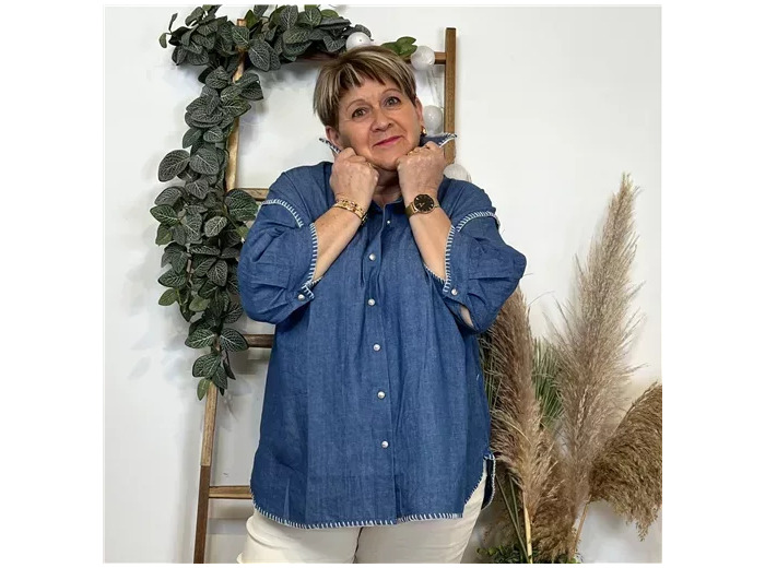 K472- Chemise finitions surpiquées (T40-T48) (bleu jeans)