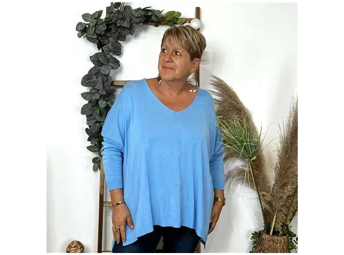 Z548. Pull leger Loose uni (Gt) (bleu turquoise)