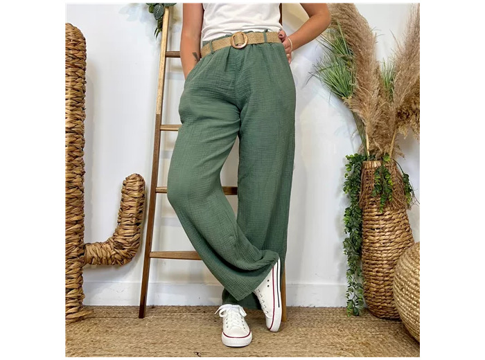 L784- Pantalon coton + Ceinture (Tu)  🇮🇹 (kaki)