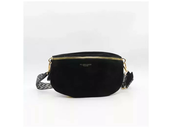 P392- Banane aspect Daim Flora & Co, sangle fantaisie (noir)