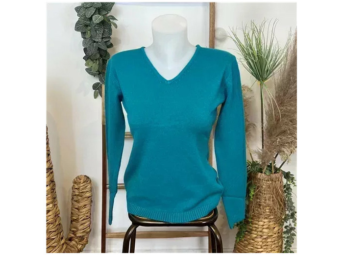 Y249-Tricotonic Col V les T38 & 42 (bleu canard)