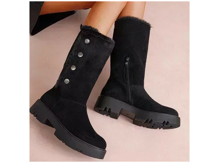 R443- Bottines fourrées daim (noir)