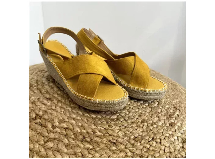 R464- Espadrilles compensées (T35-T41) (moutarde)