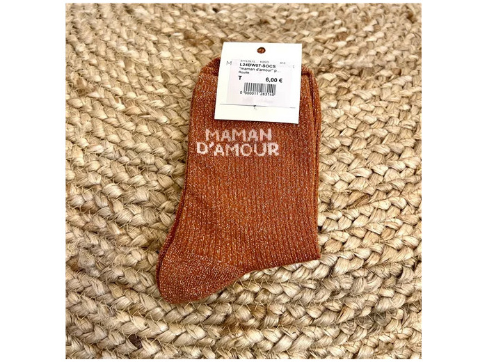 V315- Chaussettes paillettes "Maman d'Amour" (rouille)