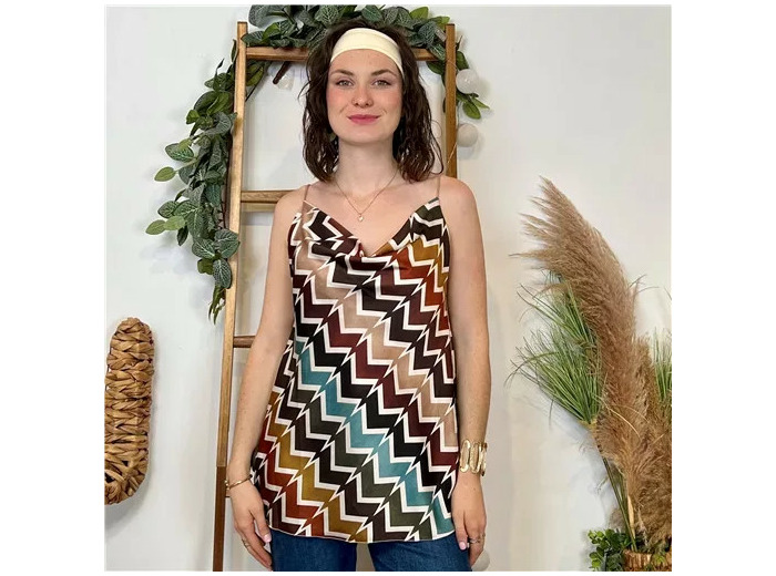 K138- Top Zig Zag satiné (Tu) (camel)