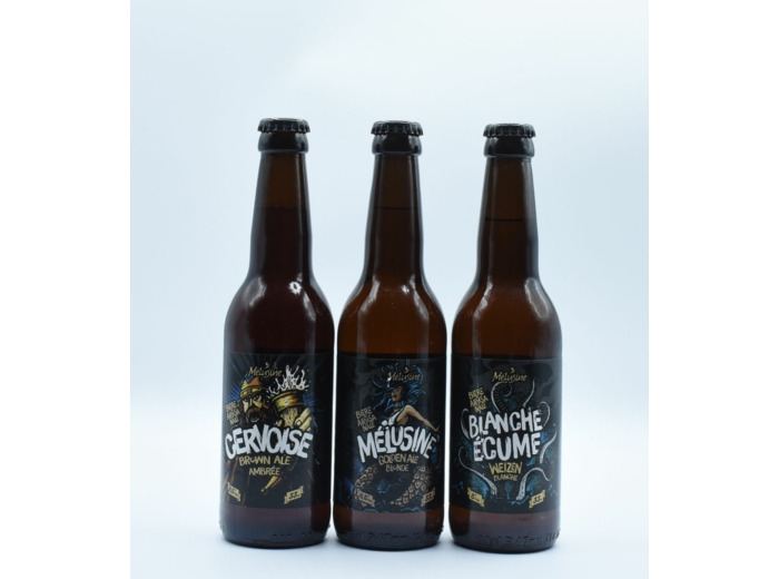 Bières brasserie Mélusine assorties blonde, ambrée et blanche lot de 12 bouteilles 33 cl