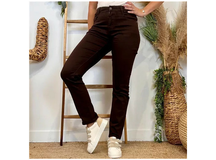 N015- Jean coupe Slim Voggo (T36-T44) (marron)