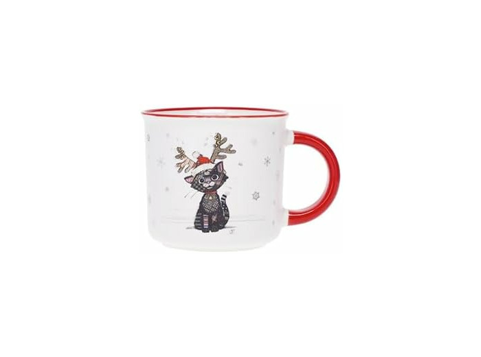 KIUB Mini tasse expresso NOEL - motif chat noir fetant Noel - porcelaine fine - contenance 125ML et hauteur 6,5CM