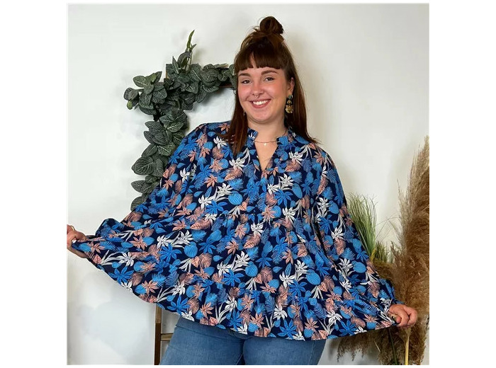 K030- Blouse By One "Tropical" (T40-T48) (marine)