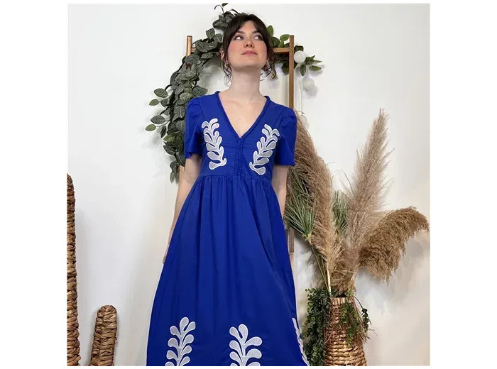 K370- Robe Bohême "By One" (T36-T40) (bleu royal)