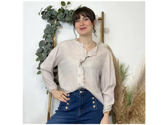 K517- Blouse unie Soie 30% (Tu) (beige)