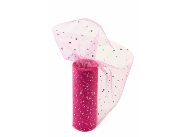 Tulle fin et souple a paillette 15 cm de large fuchsia