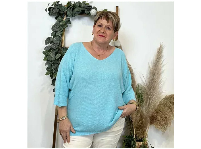 Z163- Pull Nid d'Abeille (Gt)  🇮🇹 (bleu turquoise)