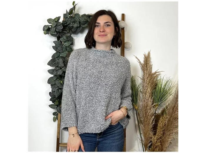 K764- Pull Col cheminée Maille Bouclette 🇮🇹 (gris)