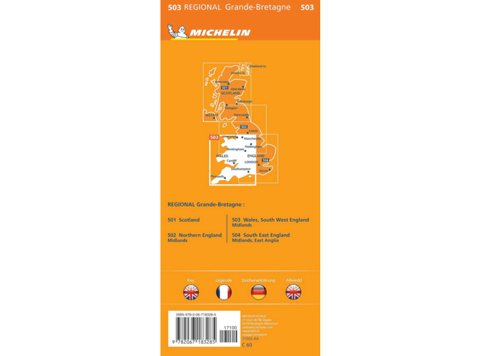 CARTE REGIONALE ANGLETERRE SUD-OUEST, PAYS DE GALLES, MIDLANDS