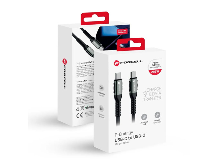 FORCELL F-ENERGY Câble nylon tressé USB-C vers USB-C 5A 240W 1,2m