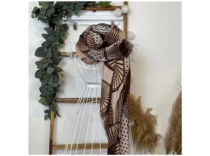 Y540- Foulard motif cercles (beige)
