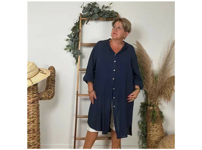 Z305- Chemise Coton Curvy 🇮🇹 (marine)