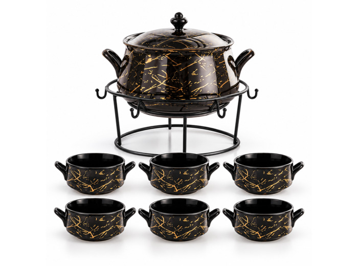 Service à soupe Royal Swiss 9 pièces – Noir et doré