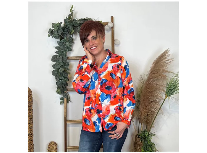 L592- Chemise Maëlle “Fleurs” (T36-T40) (rouge)