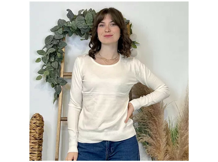 Y376- Pull FIN sans laine «Voggo» (T36-T48) (ecru)