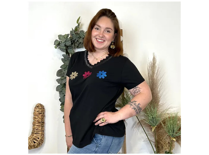 L477- T-Shirt fleurs C'Mélodie (Gt) 🇮🇹 (noir)