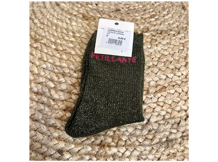 V316- Chaussettes paillettes "Pétillante" (kaki)