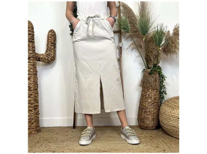 L766- Jupe midi en stretch (Tu) 🇮🇹 (beige)