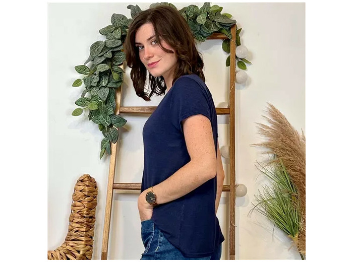 K139- T-shirt uni Lin/Viscose  🇮🇹 (marine)