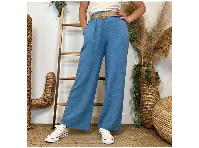 L784- Pantalon coton + Ceinture (Tu)  🇮🇹 (bleu jeans)