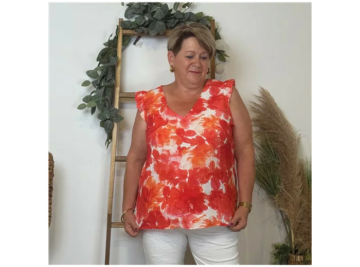 K750- Top Christy Fleuri (T44-T52) (rouge)