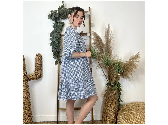 L166- Robe Vichy noeuds (Tu) 🇮🇹 (bleu indigo)