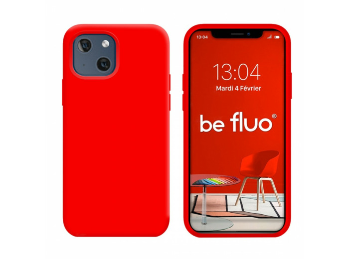 Coque Silicone Moxie BeFluo Fine et Légère pour iPhone 14, Intérieur Microfibre - Rouge