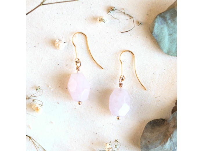 Boucles d'oreilles Hestia - Or 24 carats et Quartz rosé