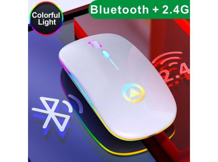 Souris clic silencieux lumineuse - sans fil Bluetooth rechargeable Blanc