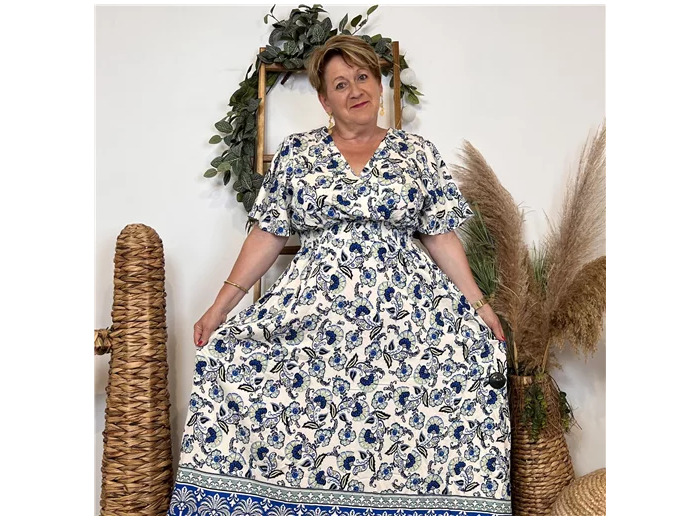 K285- Robe longue Bohême (T40-T48) (bleu ciel)