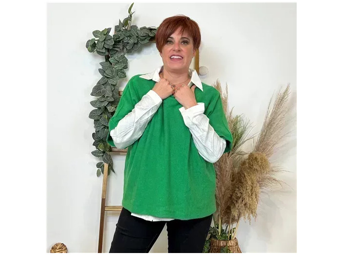 K566- Pull loose Crop-Top (Tu) 🇮🇹 (vert brésil)