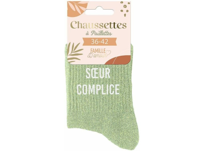 Chaussettes vertes paillettes "Soeur Complice"