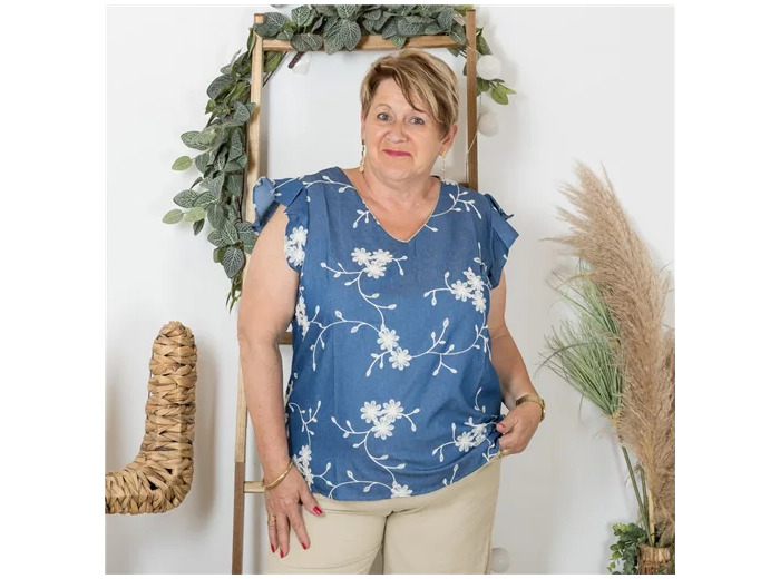 K236- Top By One en Coton  (T40-T48) (bleu indigo)