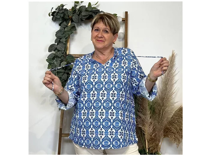 K548- Blouse Fleurie (T42-T46) (bleu)