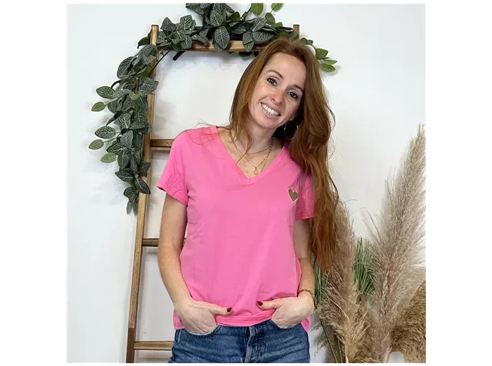 K504- T-shirt Coeur (T36-T40) 🤎 (fuchsia)