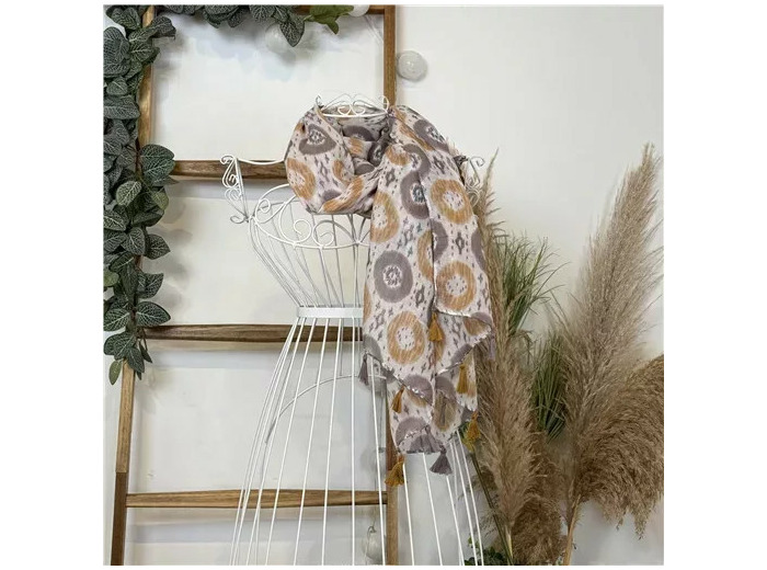 Y521- Foulard Ethnique Pompons (camel)