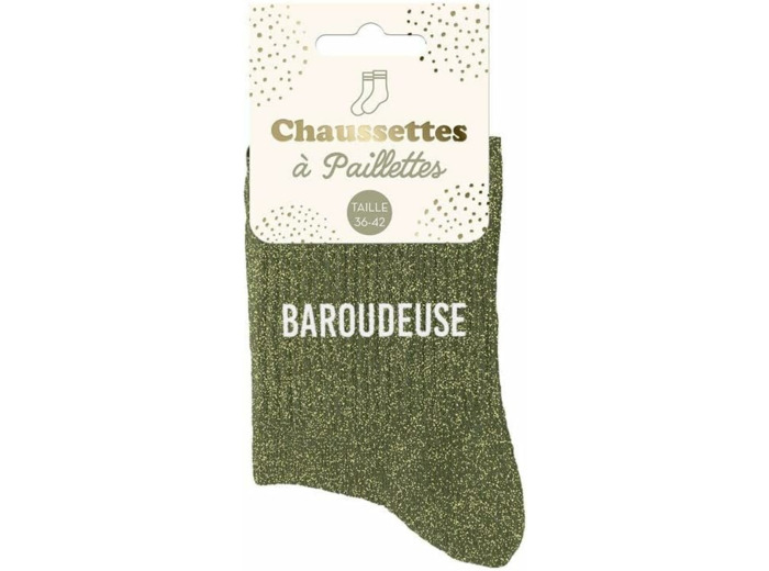 Chaussettes vertes paillettes "Baroudeuse"