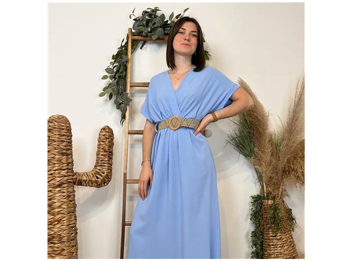 K131- Robe longue ceinturée (Tu) 🇮🇹 (bleu ciel)