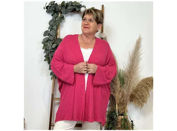 K857- Gilet Maille Nid d abeille (Gt) (fuchsia)